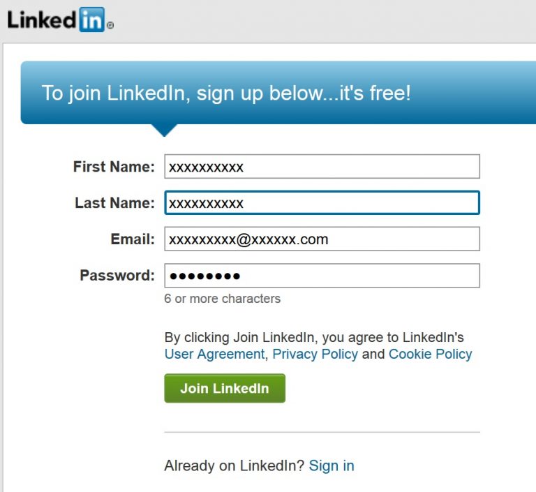 linkedin sign up without
